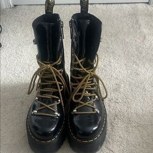 Ghilana Max Distressed Patent Leather Platform Boots